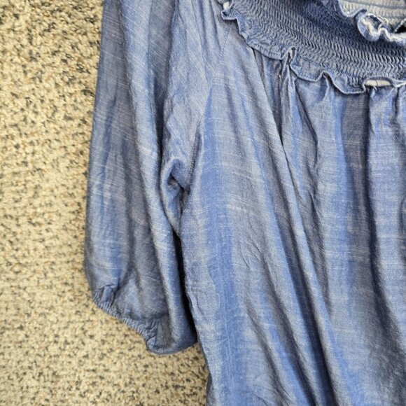 Lane Bryant Top Womens Plus 18/20 Blue Chambray Off The Shoulder Blouse Ladies - Picture 3 of 7